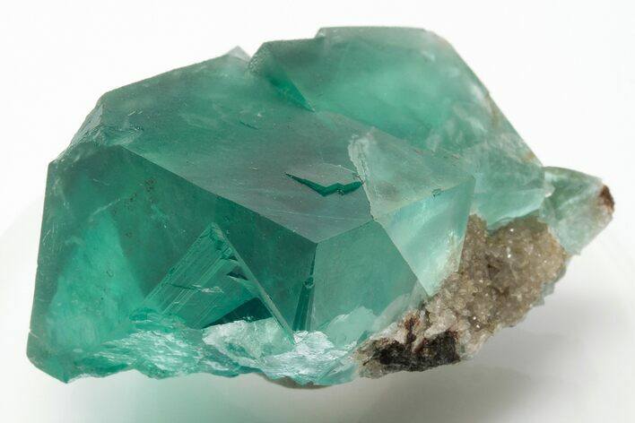 Cubic, Blue-Green Fluorite Crystals on Quartz - China #197151